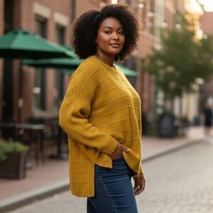 Cabi Stitch Mix Mustard Yellow Textured Oversized Pullover Sweater Size Large